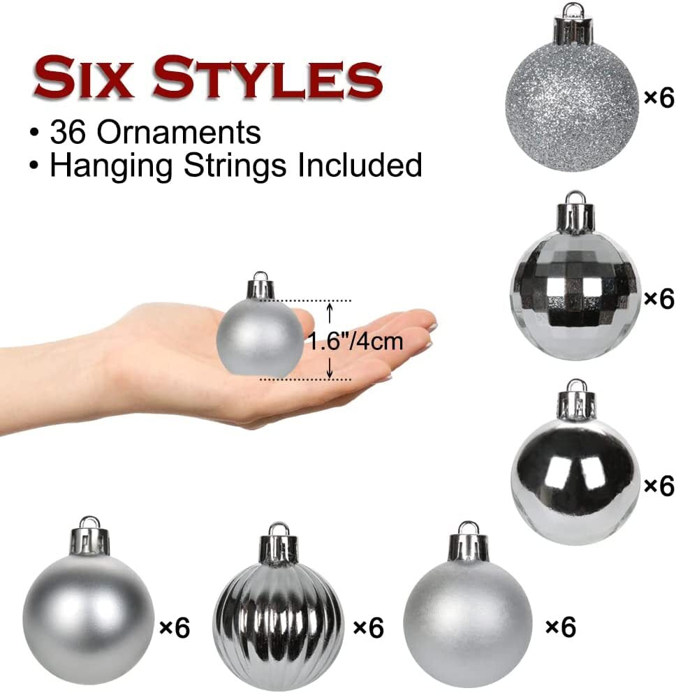 36-Piece Shatterproof Christmas Ornament Set for Tree Decoration - USA