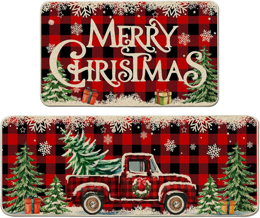 Christmas Kitchen Mats for Floor, Christmas Kitchen Rugs Set of 2 - Farmhouse Tr