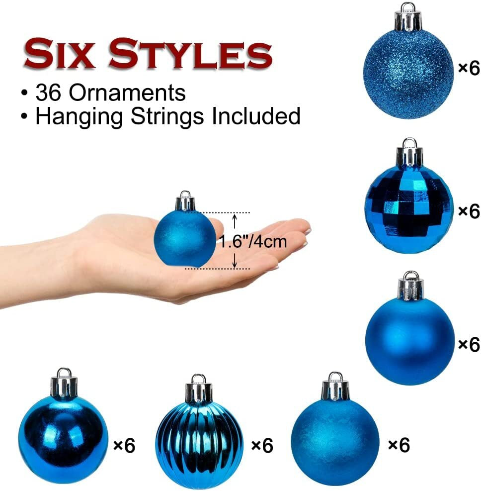 36-Piece Shatterproof Christmas Ornament Set for Tree Decoration - USA