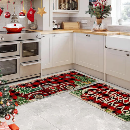 Christmas Kitchen Mats for Floor, Christmas Kitchen Rugs Set of 2 - Farmhouse Tr