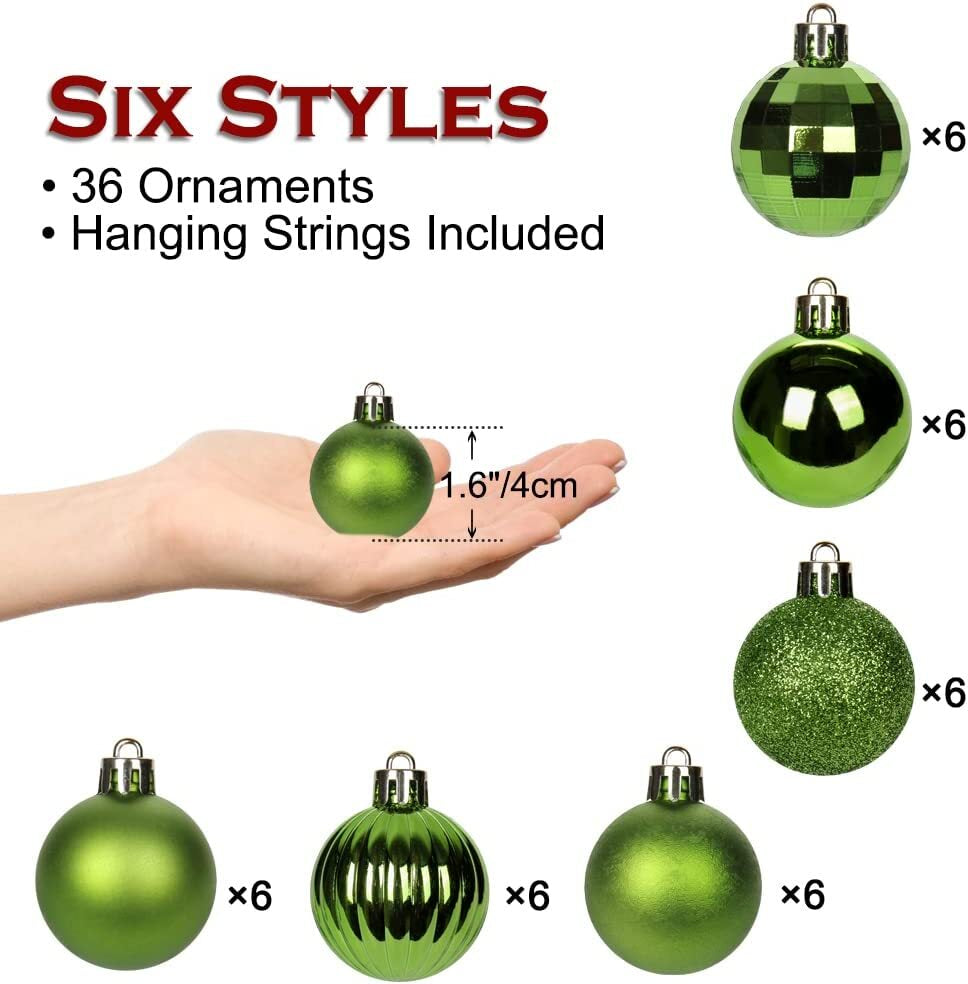 36-Piece Shatterproof Christmas Ornament Set for Tree Decoration - USA