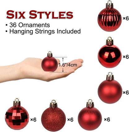 36-Piece Shatterproof Christmas Ornament Set for Tree Decoration - USA