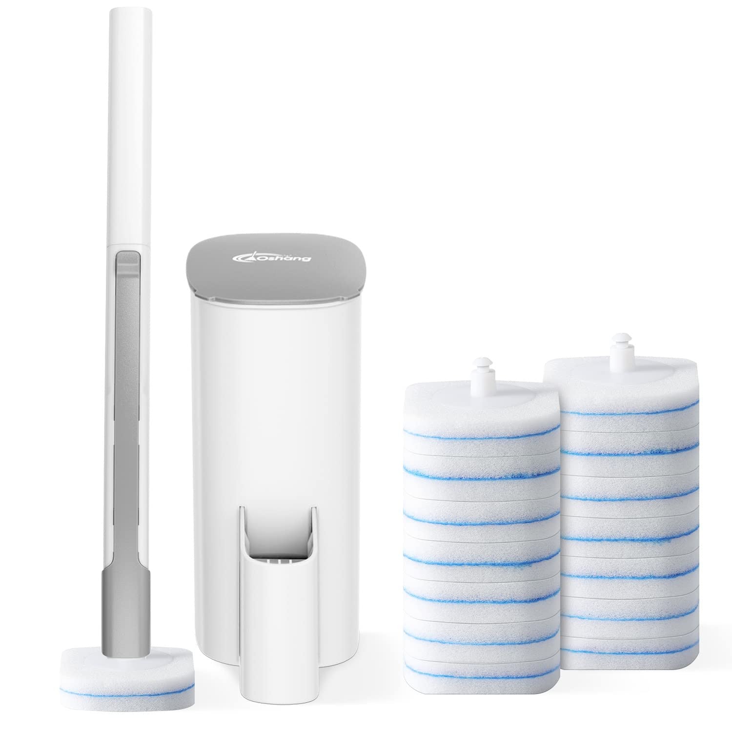 Upgrade Your Cleaning Routine with the Oshang Disposable Toilet Brush Set - Includes Holder and 14 Refills for Effortless Bathroom Hygiene