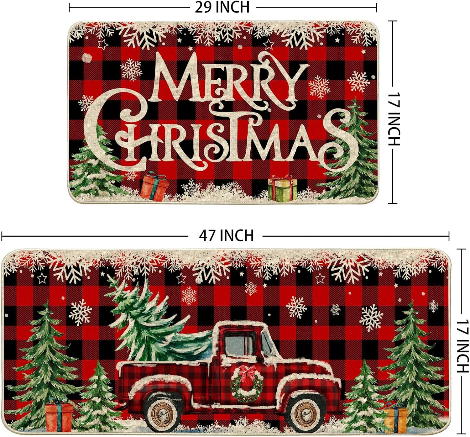 Christmas Kitchen Mats for Floor, Christmas Kitchen Rugs Set of 2 - Farmhouse Tr