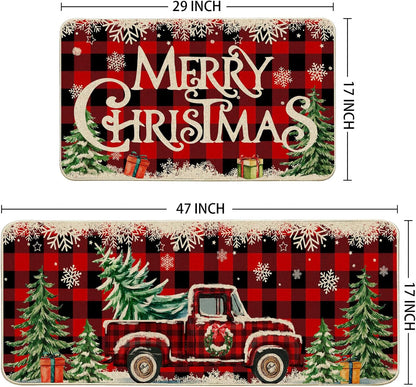 Christmas Kitchen Mats for Floor, Christmas Kitchen Rugs Set of 2 - Farmhouse Tr