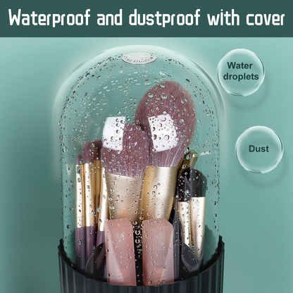 360-Degree Rotatable Makeup Brush Holder Organizer with Lid