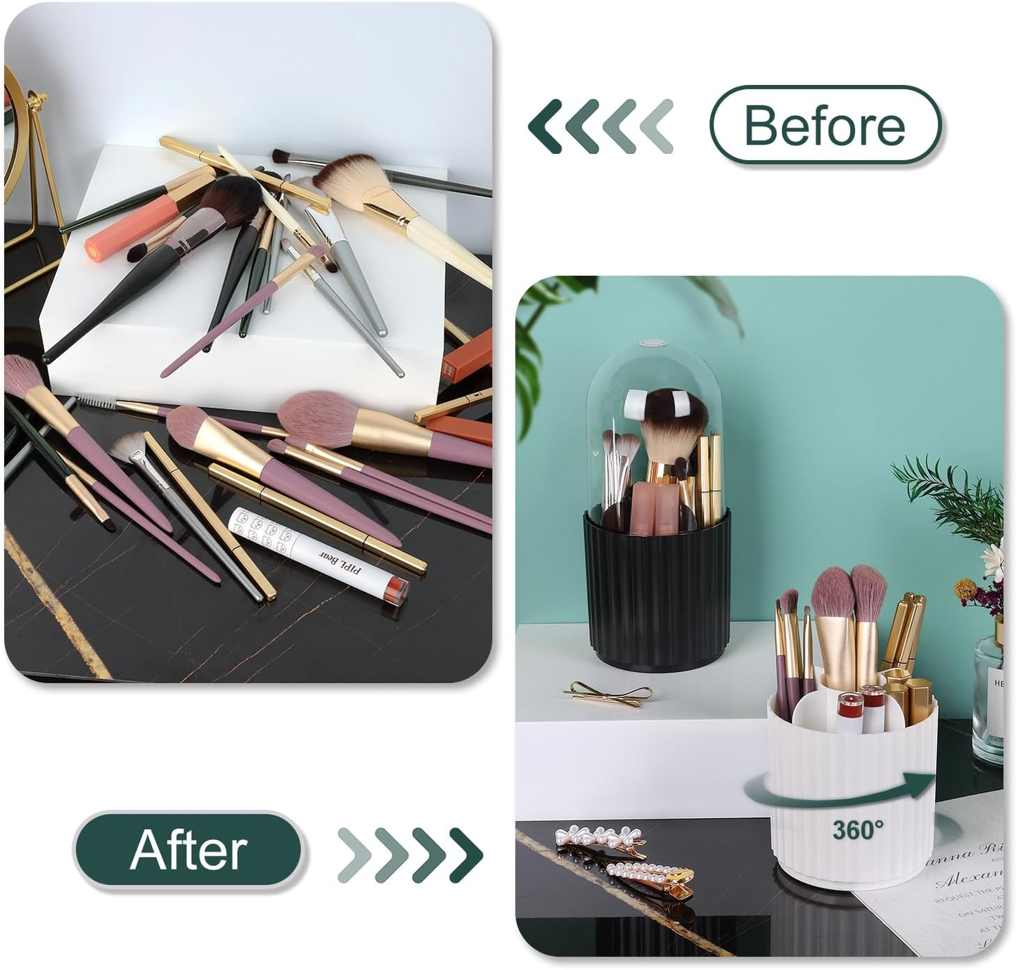 360-Degree Rotatable Makeup Brush Holder Organizer with Lid