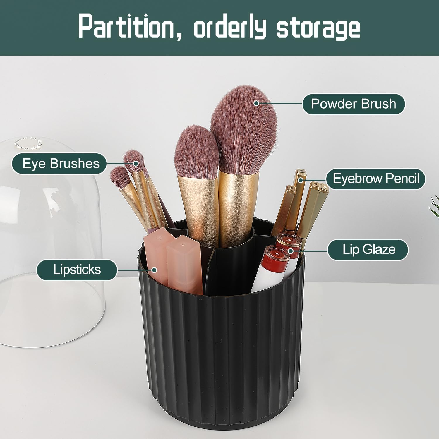 360-Degree Rotatable Makeup Brush Holder Organizer with Lid