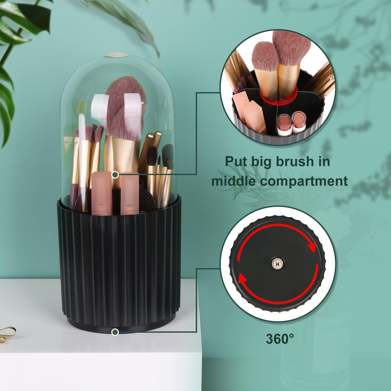 360-Degree Rotatable Makeup Brush Holder Organizer with Lid