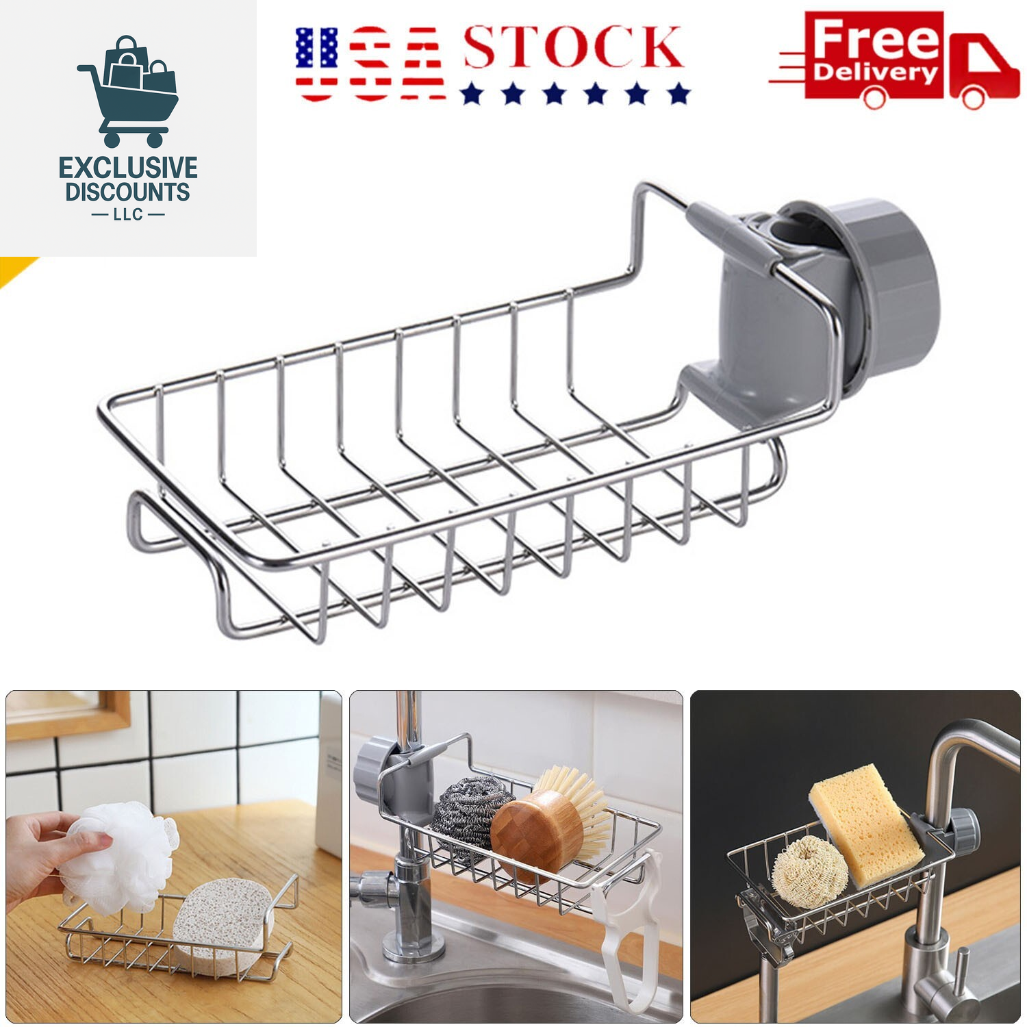 Kitchen Sink Drain Rack and Storage Holder for Sponges, Soap, and Cloths