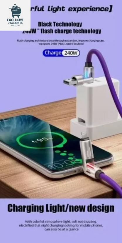 4-in-1 Multi-USB Charging Cable - Maximum 240W Fast Charging with USB A and Type-C, 5 Feet Length