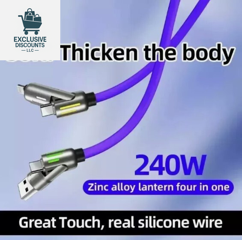 4-in-1 Multi-USB Charging Cable - Maximum 240W Fast Charging with USB A and Type-C, 5 Feet Length