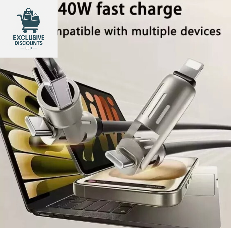 4-in-1 Multi-USB Charging Cable - Maximum 240W Fast Charging with USB A and Type-C, 5 Feet Length